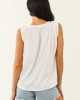 Off White Ruched Shoulder V Neck Relaxed Tank Top
