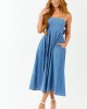 Medium Wash Chambray Denim Open Back Midi Dress