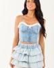 Light Acid Wash Denim Lace Trim Cropped Tank Top