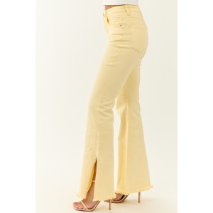 Risen Buttercream Side Slit Stretchy Flare Jeans