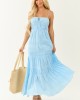 Sky Blue Ruched Tiered Sleeveless Maxi Dress