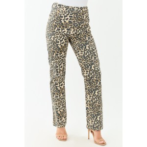 Cream Leopard Print Straight Leg High Rise Jeans