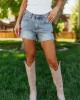 Medium Wash High Rise Side Ribbon Denim Shorts Medium Wash High Rise Side Ribbon Denim Shorts