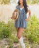 Medium Wash Pleated Denim Sleeveless Romper