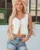 Off White Eyelet Lace Open Front Tank Top