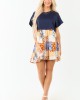 Navy Patchwork Skirt Contrast Knit Mini Dress