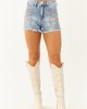 Saige Medium Wash High Rise Western Embroidery Shorts
