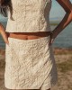 Lovelo Cream Raised Embroidery Cropped Tank Top