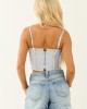 Light Wash Corset Style Frayed Hem Denim Tank Top Light Wash Corset Style Frayed Hem Denim Tank Top