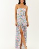 Ivory Floral Print Front Slit Mesh Maxi Dress