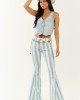 Powder Blue Striped Stretchy High Rise Flare Jeans Powder Blue Striped Stretchy High Rise Flare Jeans