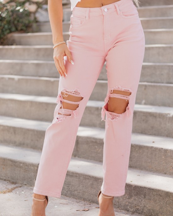 Mica Denim Cherry Blossom Stretchy Straight Jeans