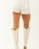 Off White High Waisted Contrast Stitch Denim Shorts