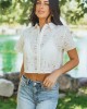 White Embroidered Eyelet Button Up Cotton Top