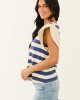 Navy and Cream Striped Ruffle Sleeve Top