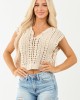POL Almond Open Crochet Knit Cap Sleeve Top