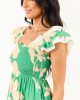 Kelly Green and Cream Floral Print Smocked Midi Dress Kelly Green and Cream Floral Print Smocked Midi Dress