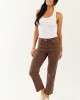Coffee Cropped High Rise Stretchy Straight Jeans