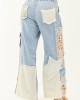 POL Medium Wash Patchwork Wide Leg Cargo Pants