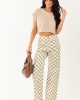 Olive and Ivory Checkered Denim Wide Leg Pants