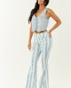 Powder Blue Striped Stretchy High Rise Flare Jeans Powder Blue Striped Stretchy High Rise Flare Jeans