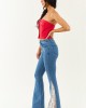 Medium Wash Lace Contrast Stretchy Flare Leg Jeans