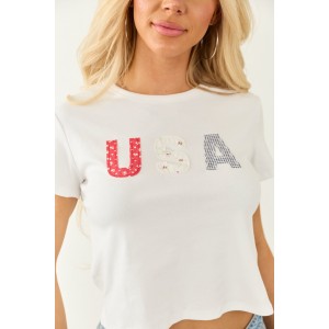 Off White 'USA' Patch Graphic Short Sleeve Tee