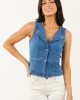 Medium Wash Stretchy Button Up Denim Vest