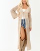 Almond Tie Front Flare Sleeve Knit Duster Cardigan
