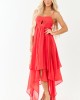 Poppy Red Layered Handkerchief Hem Maxi Dress