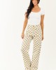 Olive and Ivory Checkered Denim Wide Leg Pants
