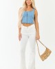 Medium Wash Denim Smocked Back Cropped Tank Top