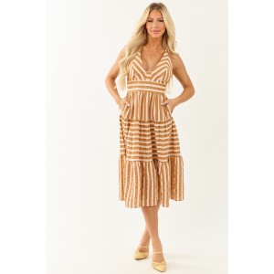 Brown Sugar Striped Sleeveless Midi Dress