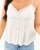 Off White V Neck Lace Trim Button Down Tank Top