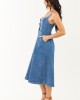 Medium Wash Button Down Sleeveless Denim Midi Dress