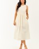 Cream Textured Bodice Contrast Skirt Midi Dress