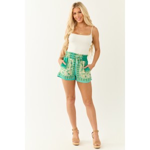 Jade Abstract Floral Smocked Waist Flowy Shorts