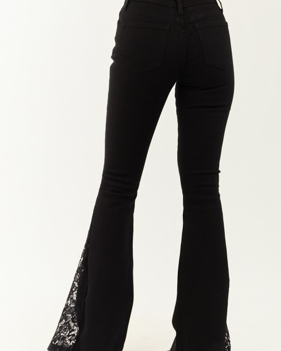 Black Lace Contrast Stretchy Flare Leg Jeans