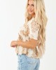 Cream Damask Print Short Sleeve Lace Top