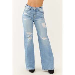 Risen Light Wash Distressed Bootcut Jeans