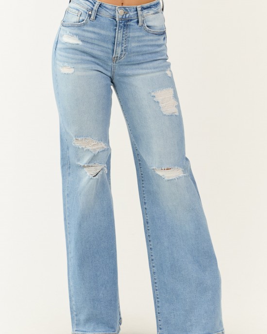 Risen Light Wash Distressed Bootcut Jeans