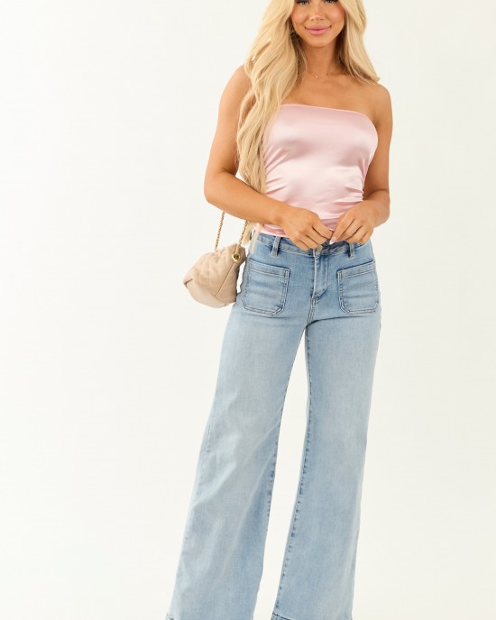 Risen Light Wash Stretchy Ombre Hem Wide Leg Jeans Risen Light Wash Stretchy Ombre Hem Wide Leg Jeans