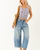 Slate Blue Textured Floral Cropped Tank Top Slate Blue Textured Floral Cropped Tank Top