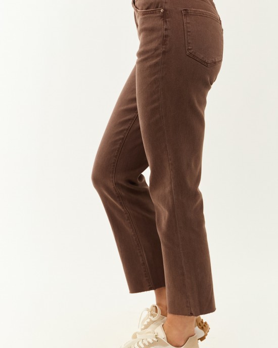 Coffee Cropped High Rise Stretchy Straight Jeans