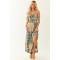 Almond Abstract Print Strapless Smocked Maxi Dress