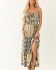Almond Abstract Print Strapless Smocked Maxi Dress