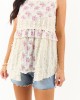 POL Cream Floral Patchwork Fringe Textured Tank Top POL Cream Floral Patchwork Fringe Textured Tank Top