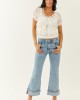 Off White Sheer Lace Cotton Tie Front Top