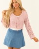 Dusty Blush Open Knit Two Tie Long Sleeve Cardigan