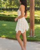 Off White Lace Strapless Handkerchief Hem Mini Dress